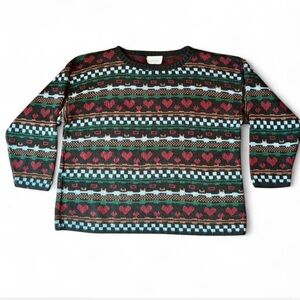 Vintage 80s Retro Indie Valentine Heart Geometric Striped Mens Pullover Sweater